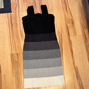 Express Black and Gray Striped Bondage Mini Dress